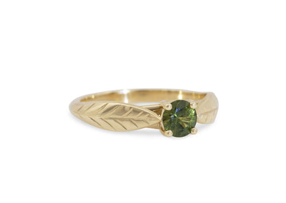 Green Sapphire Leaf Ring, Yellow Gold