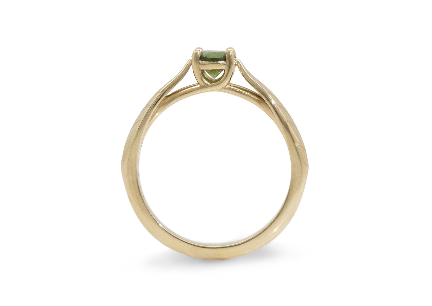 Green Sapphire Leaf Ring, Yellow Gold