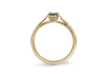 Green Sapphire Leaf Ring, Yellow Gold