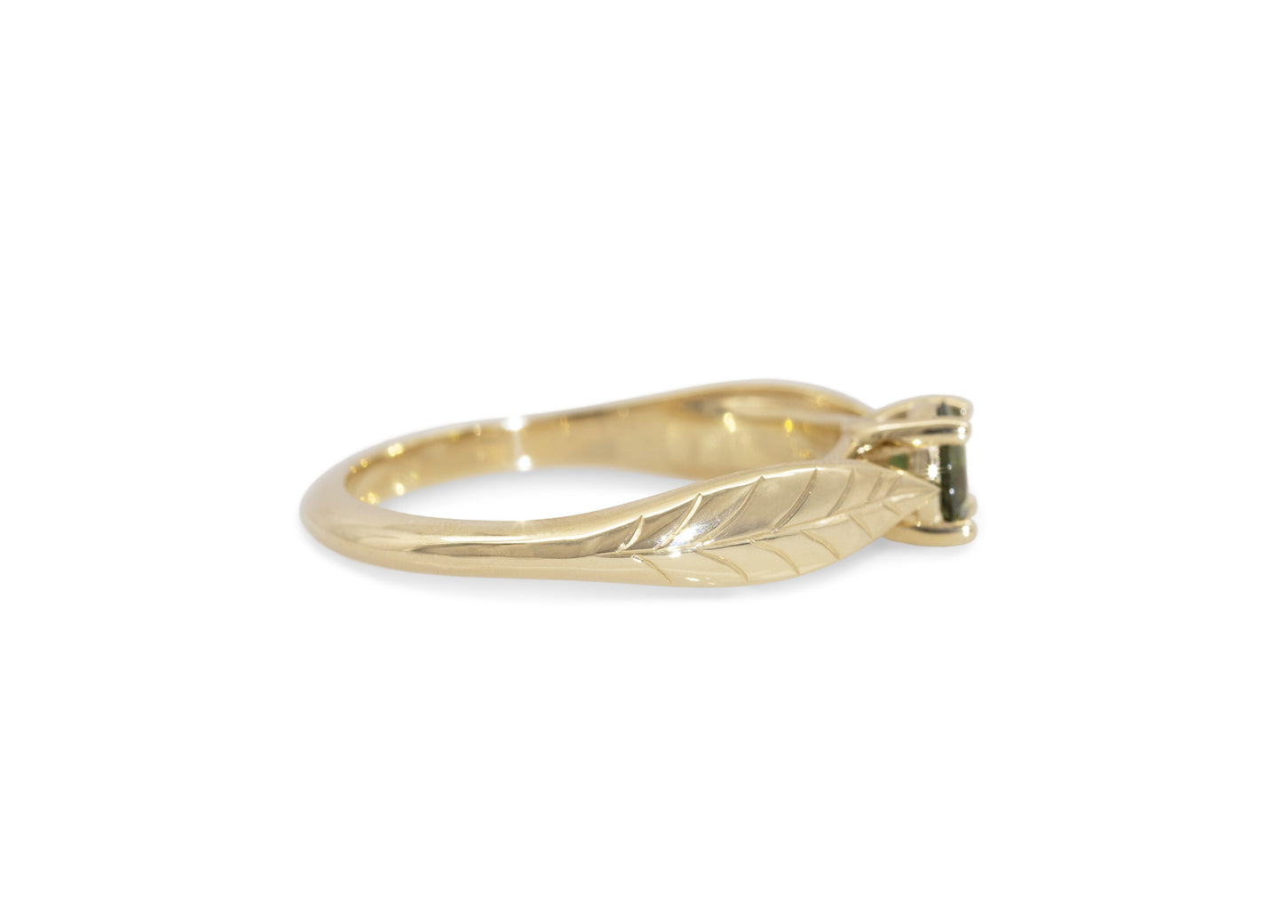 Green Sapphire Leaf Ring, Yellow Gold