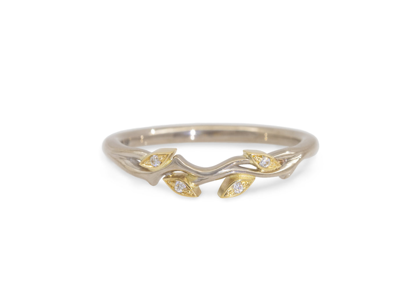 Golden Leaves Wedding Band, White & Yellow Gold