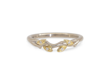 Golden Leaves Wedding Band, White & Yellow Gold