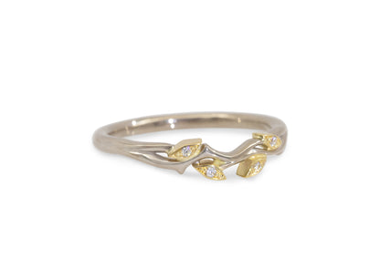 Golden Leaves Wedding Band, White & Yellow Gold