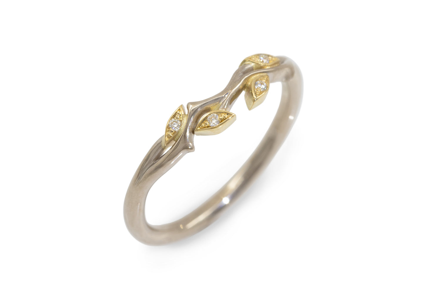 Golden Leaves Wedding Band, White & Yellow Gold
