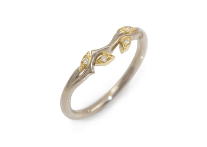 Golden Leaves Wedding Band, White & Yellow Gold