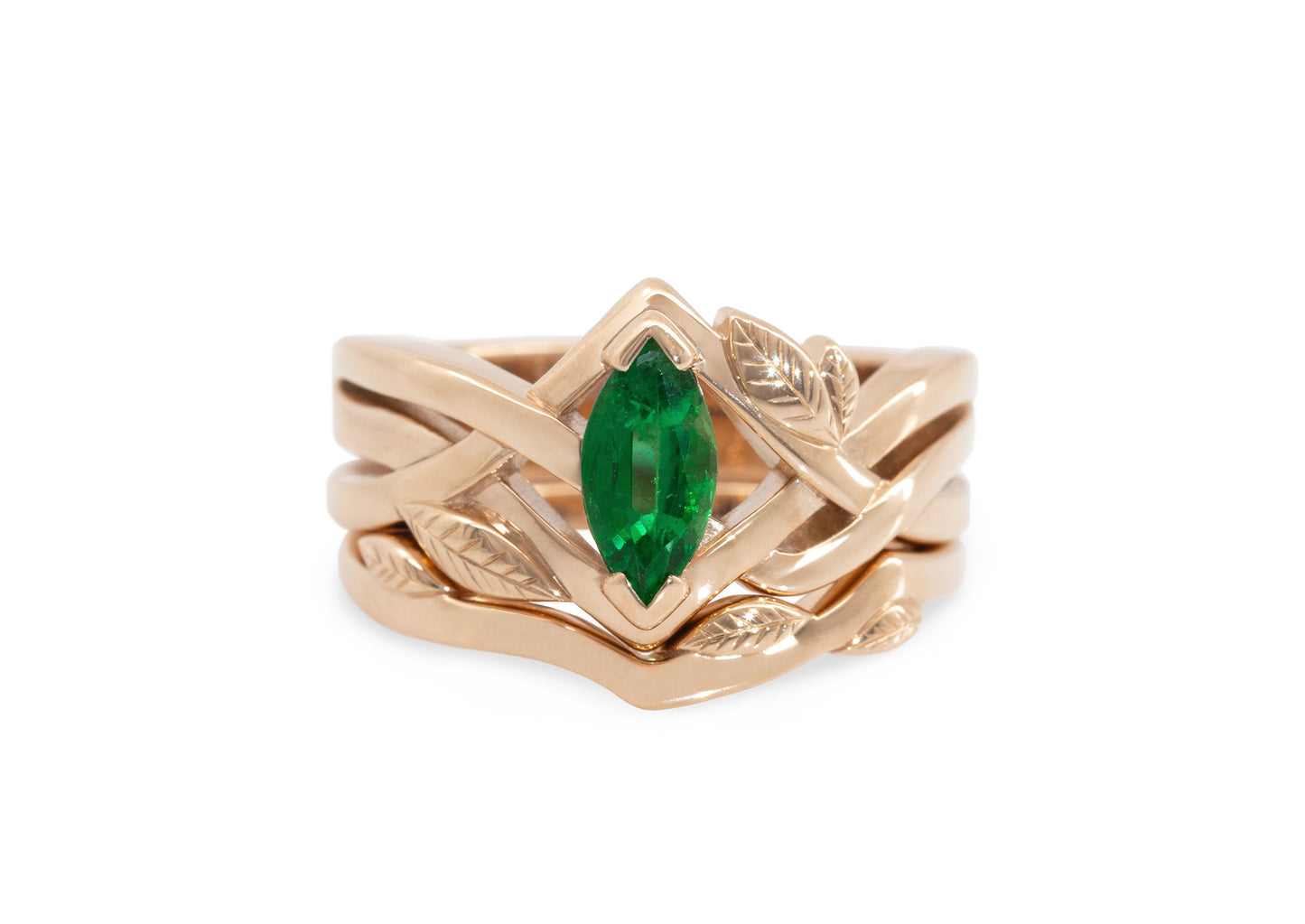 Delicate Woodland Wedding Band, Red Gold