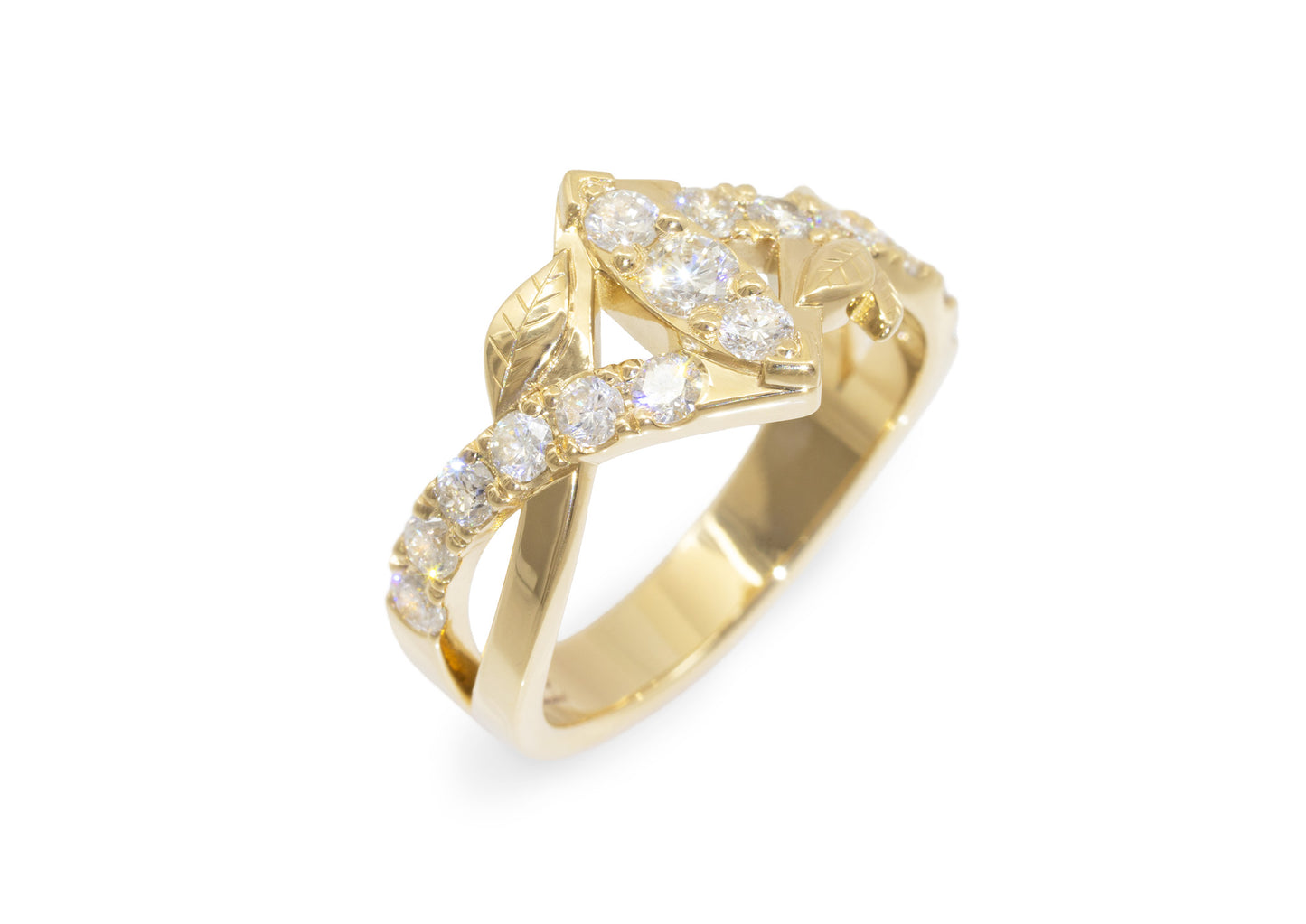 Customised Elvish Woodland Ring, Yellow Gold