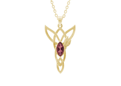 Marquise Gemstone Elvish Woodland Pendant, Yellow Gold