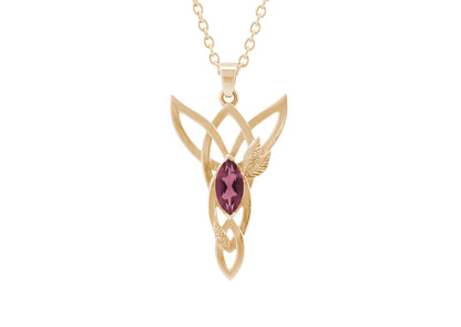 Marquise Gemstone Elvish Woodland Pendant, Red Gold