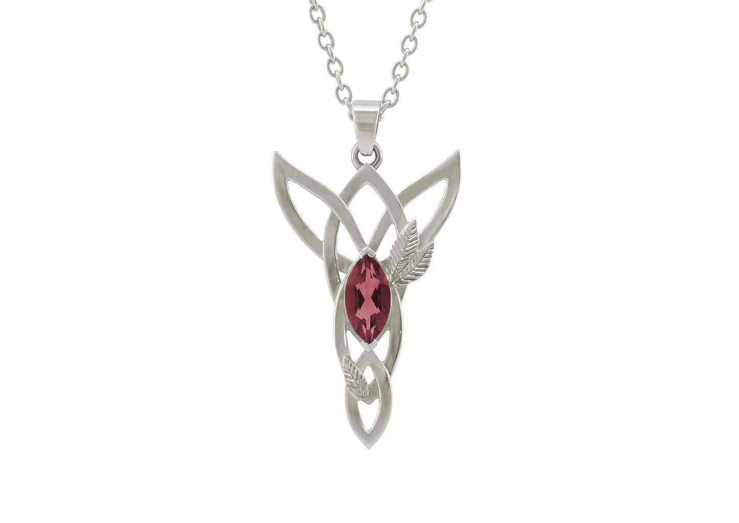 Marquise Gemstone Elvish Woodland Pendant, White Gold & Platinum