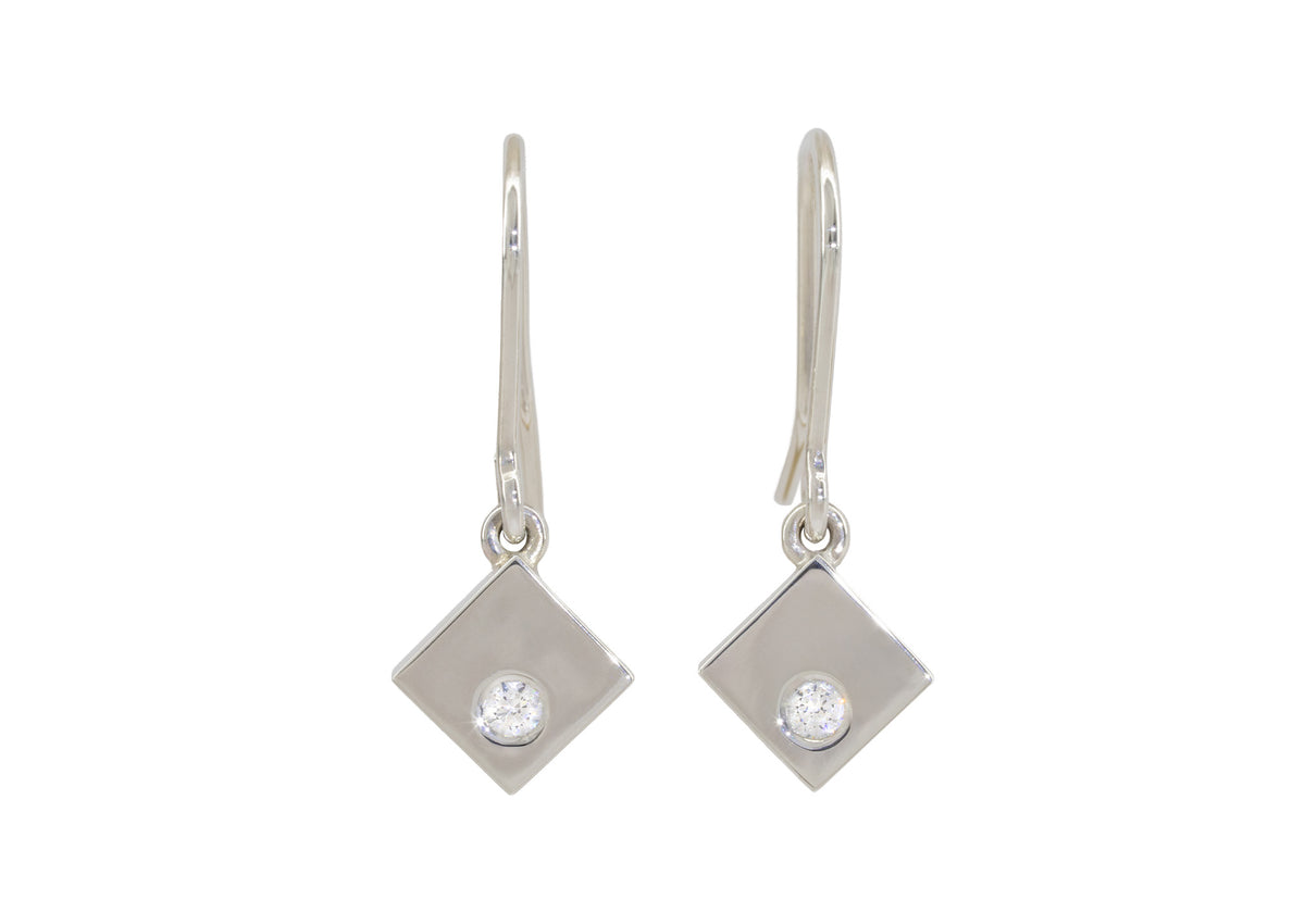 Angled Square Love Stories Diamond Earrings, Sterling Silver