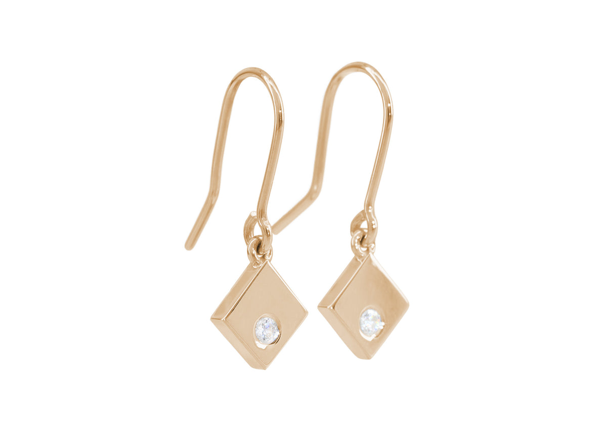 Angled Square Love Stories Diamond Earrings, Red Gold