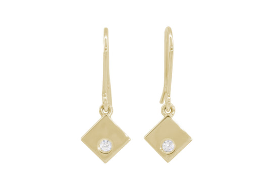 Angled Square Love Stories Diamond Earrings, Yellow Gold