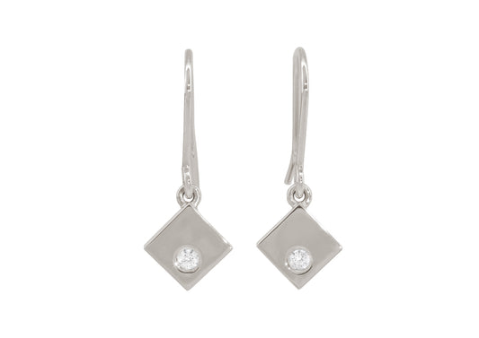 Angled Square Love Stories Diamond Earrings, White Gold & Platinum