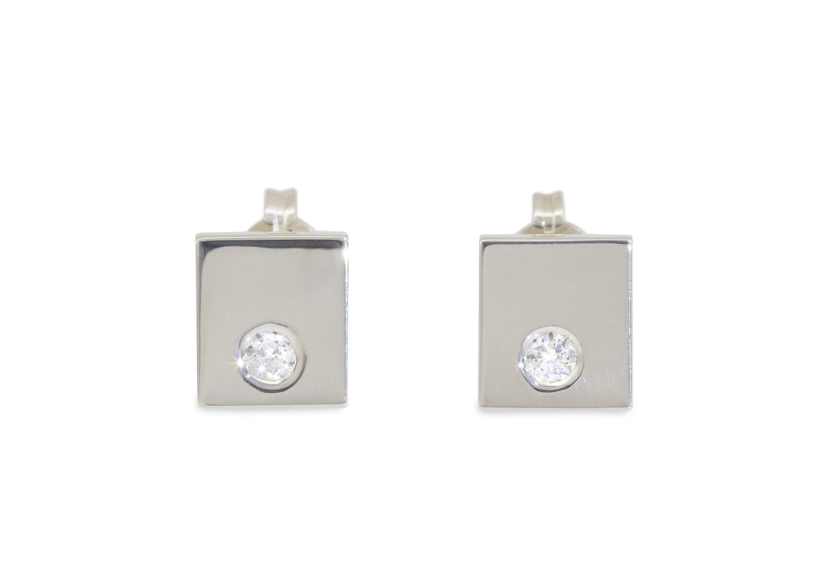 Square Love Stories Diamond Earrings, Sterling Silver