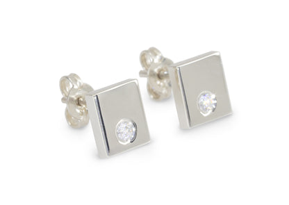 Square Love Stories Diamond Earrings, Sterling Silver
