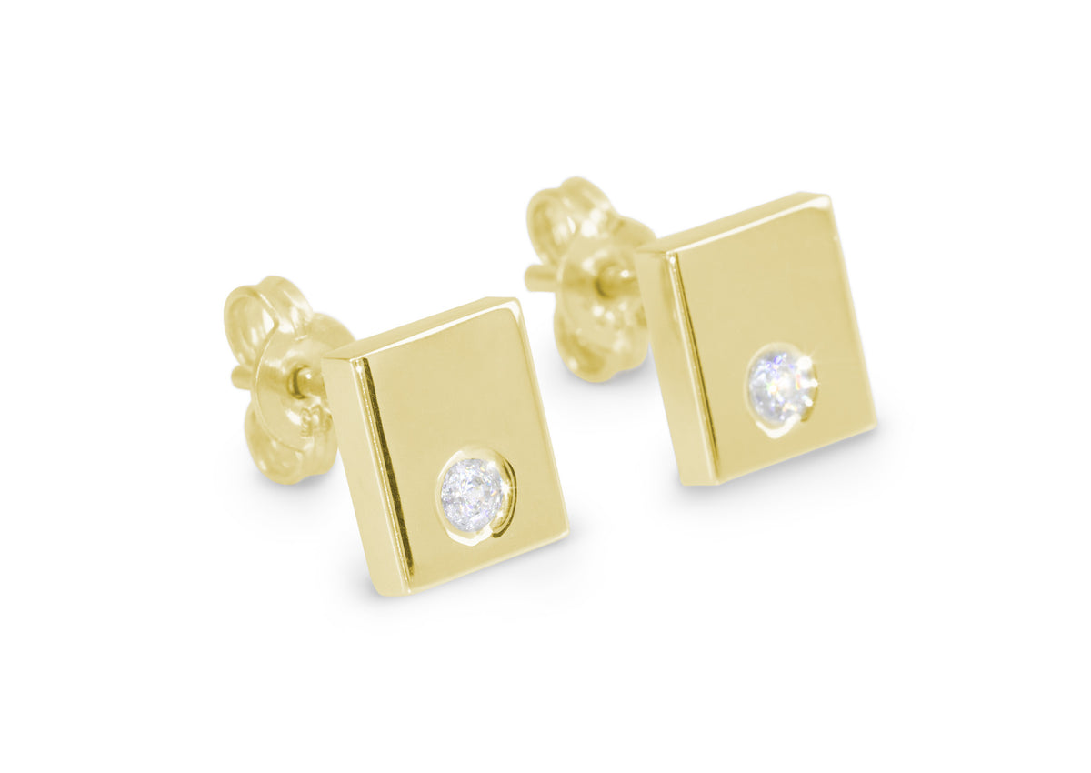 Square Love Stories Diamond Earrings, Yellow Gold