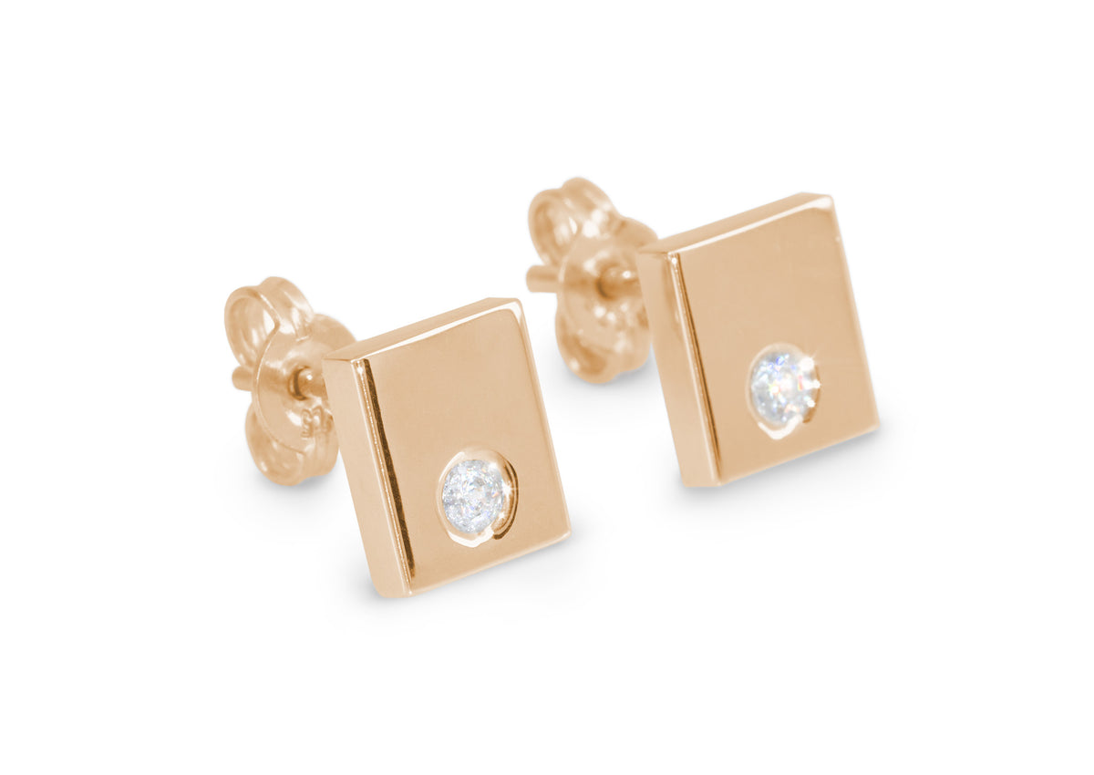 Square Love Stories Diamond Earrings, Red Gold