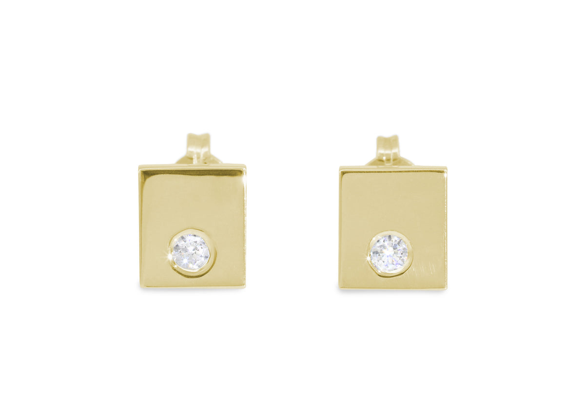 Square Love Stories Diamond Earrings, Yellow Gold