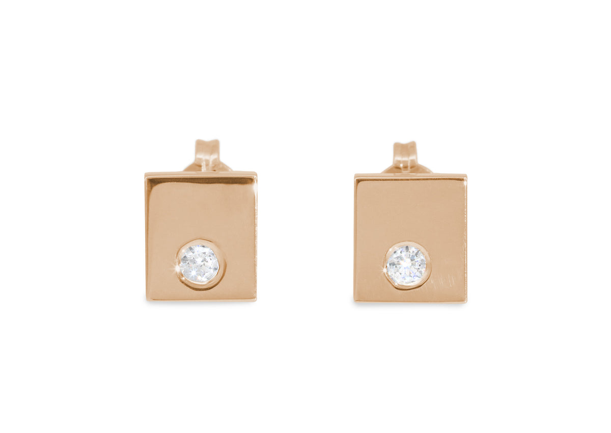 Square Love Stories Diamond Earrings, Red Gold
