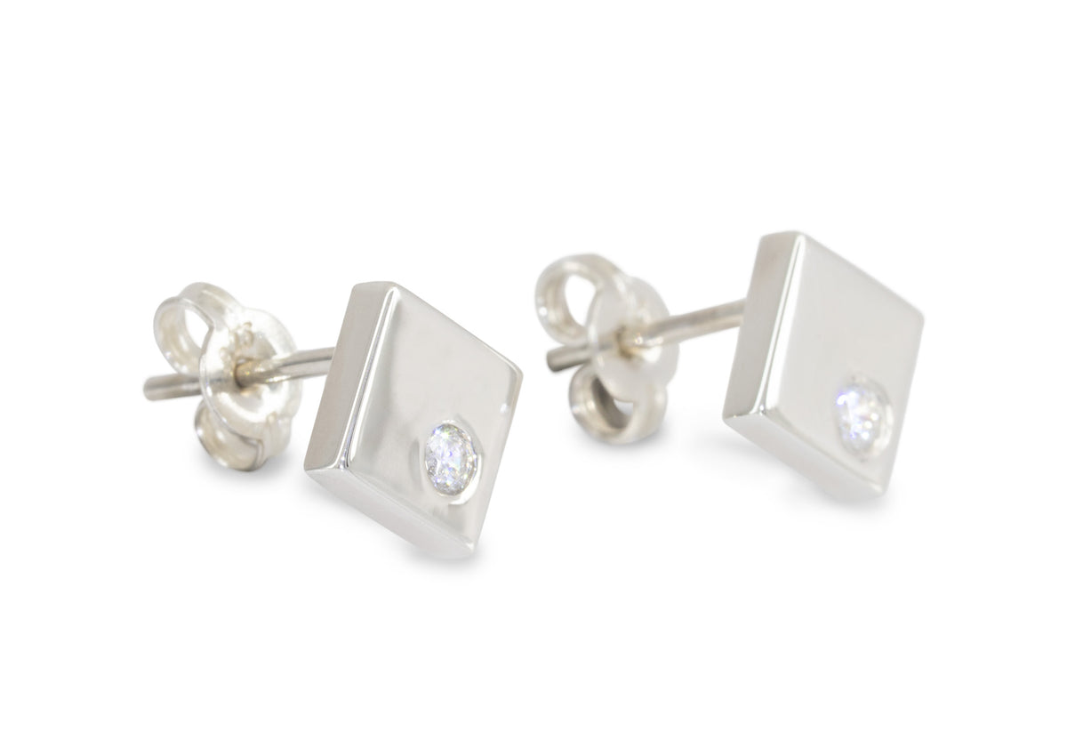 Angled Square Love Stories Diamond Earrings, Sterling Silver