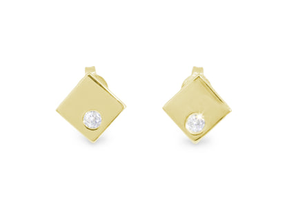Angled Square Love Stories Diamond Earrings, Yellow Gold