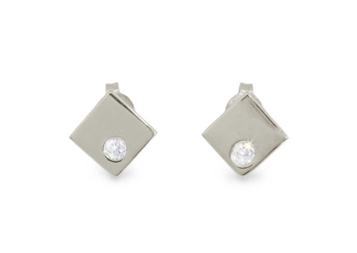 Angled Square Love Stories Diamond Earrings, White Gold & Platinum