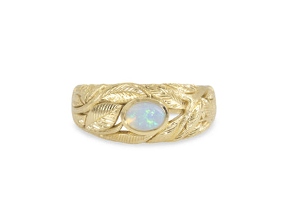 Opal Leaf Ring, Yellow Gold