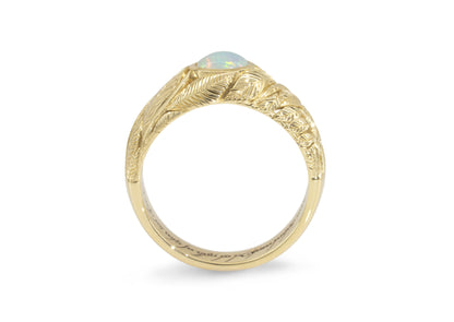 Opal Leaf Ring, Yellow Gold