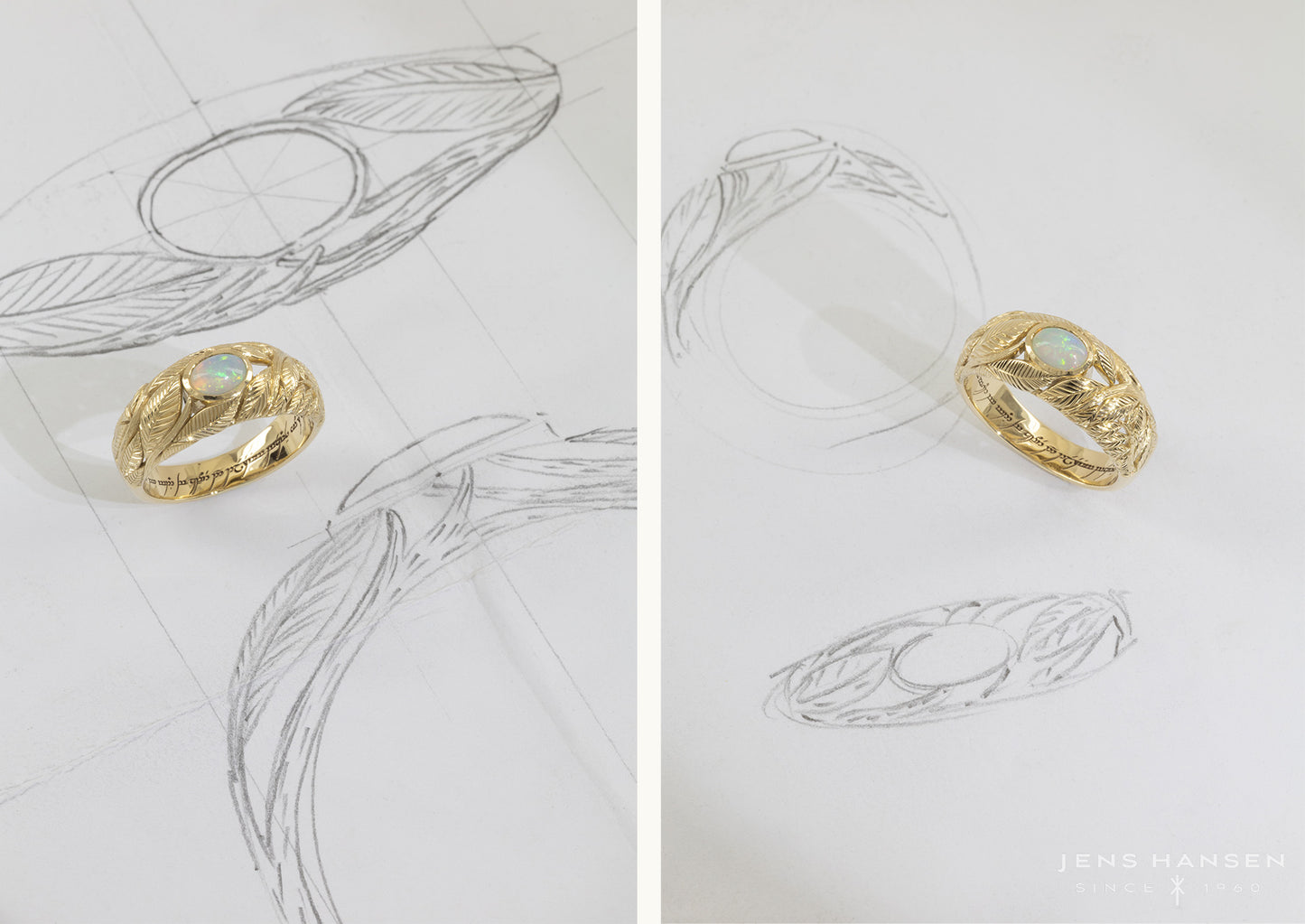 Opal Leaf Ring, Yellow Gold
