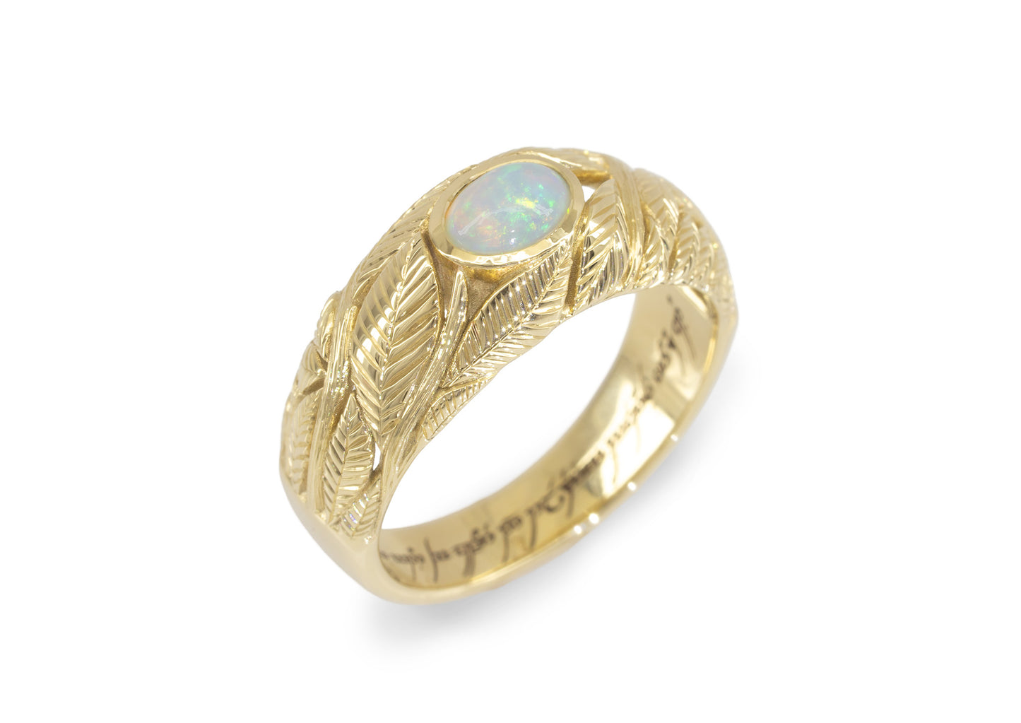Opal Leaf Ring, Yellow Gold