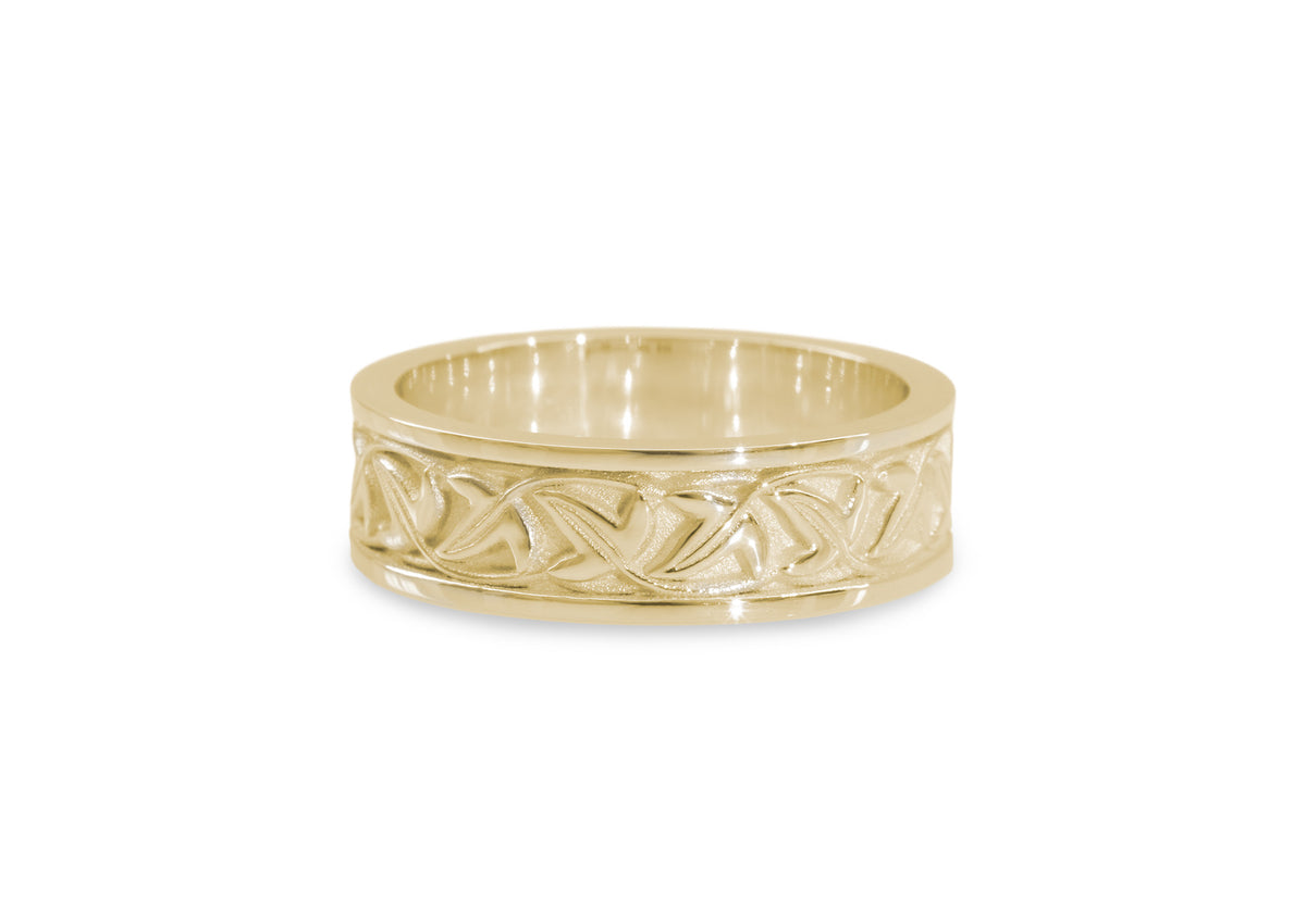 Elvish Leaf Framed Band, Yellow Gold