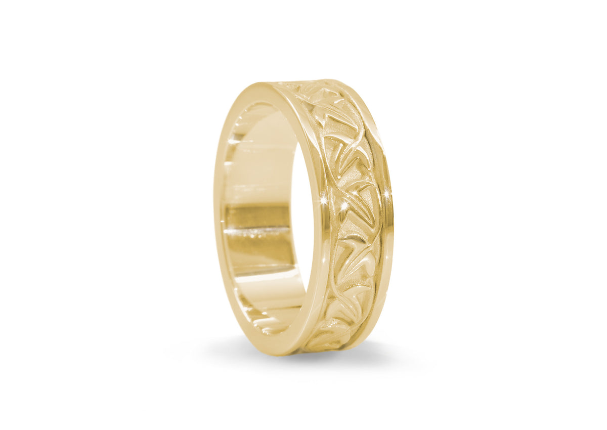 Elvish Leaf Framed Band, Yellow Gold