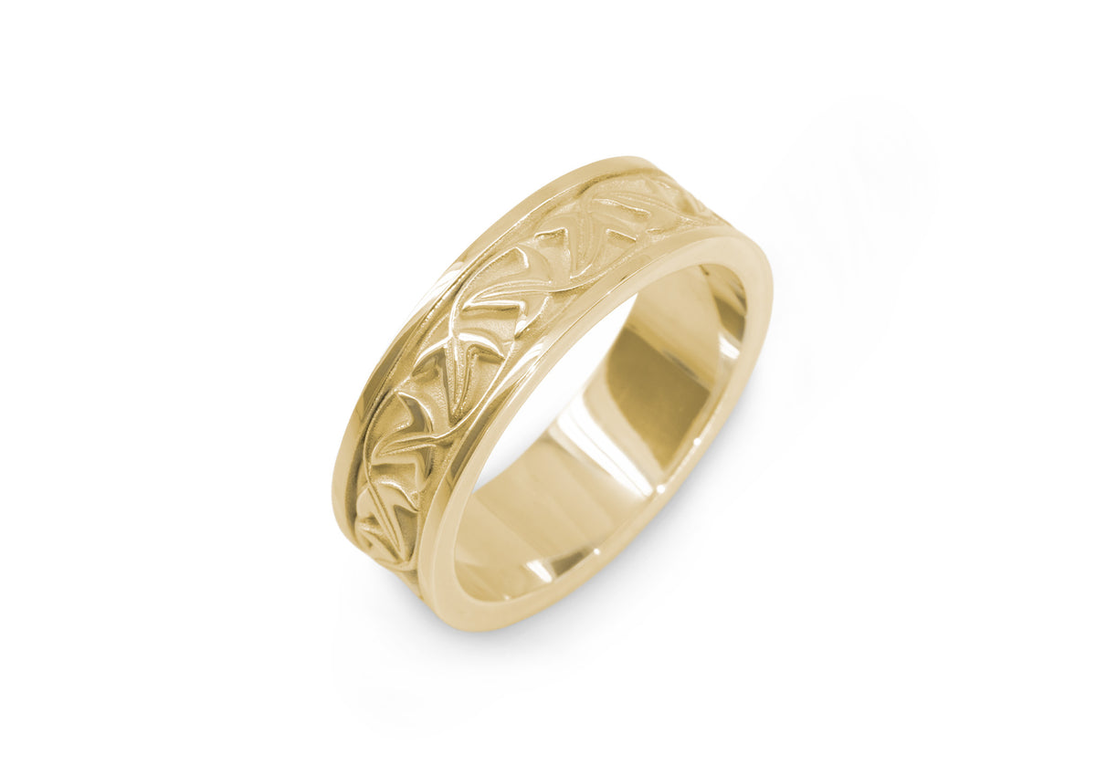 Elvish Leaf Framed Band, Yellow Gold