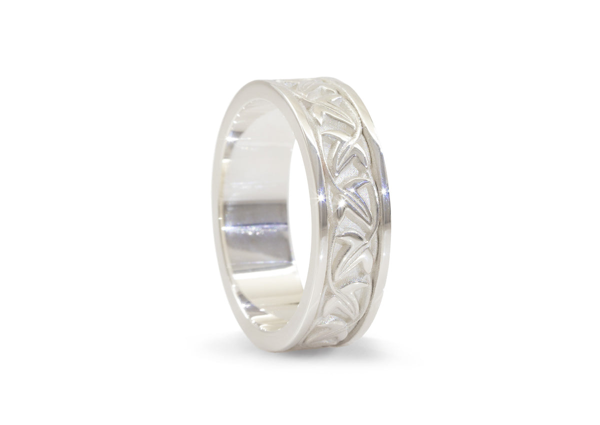 Elvish Leaf Framed Band, Sterling Silver