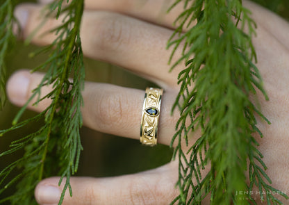 Elvish Leaf Gemstone Ring, Yellow Gold