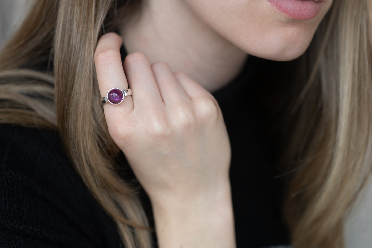 JW121 Cabochon Gemstone Ring, Sterling Silver