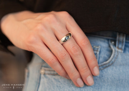 JW174 Geometric Rubover Ring with Marquise Gemstone, Sterling Silver
