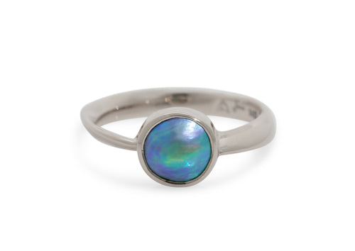 Twisted Ring with New Zealand Paua Pearl, White Gold & Platinum