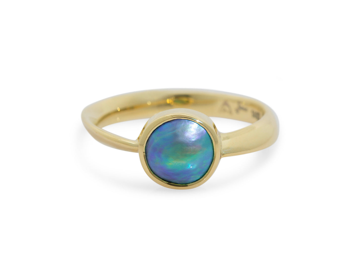 Twisted Ring with New Zealand Paua Pearl, Yellow Gold