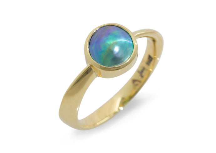 Twisted Ring with New Zealand Paua Pearl, Yellow Gold