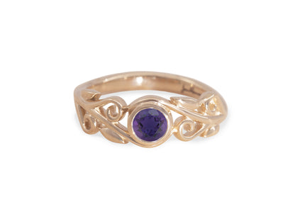 Coloured Gemstone Elvish Vine Ring, Red Gold
