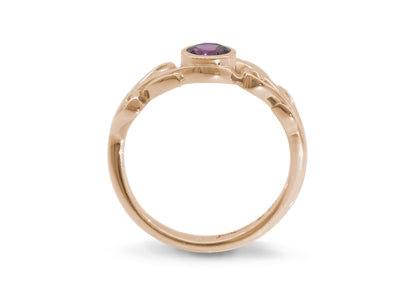 Coloured Gemstone Elvish Vine Ring, Red Gold