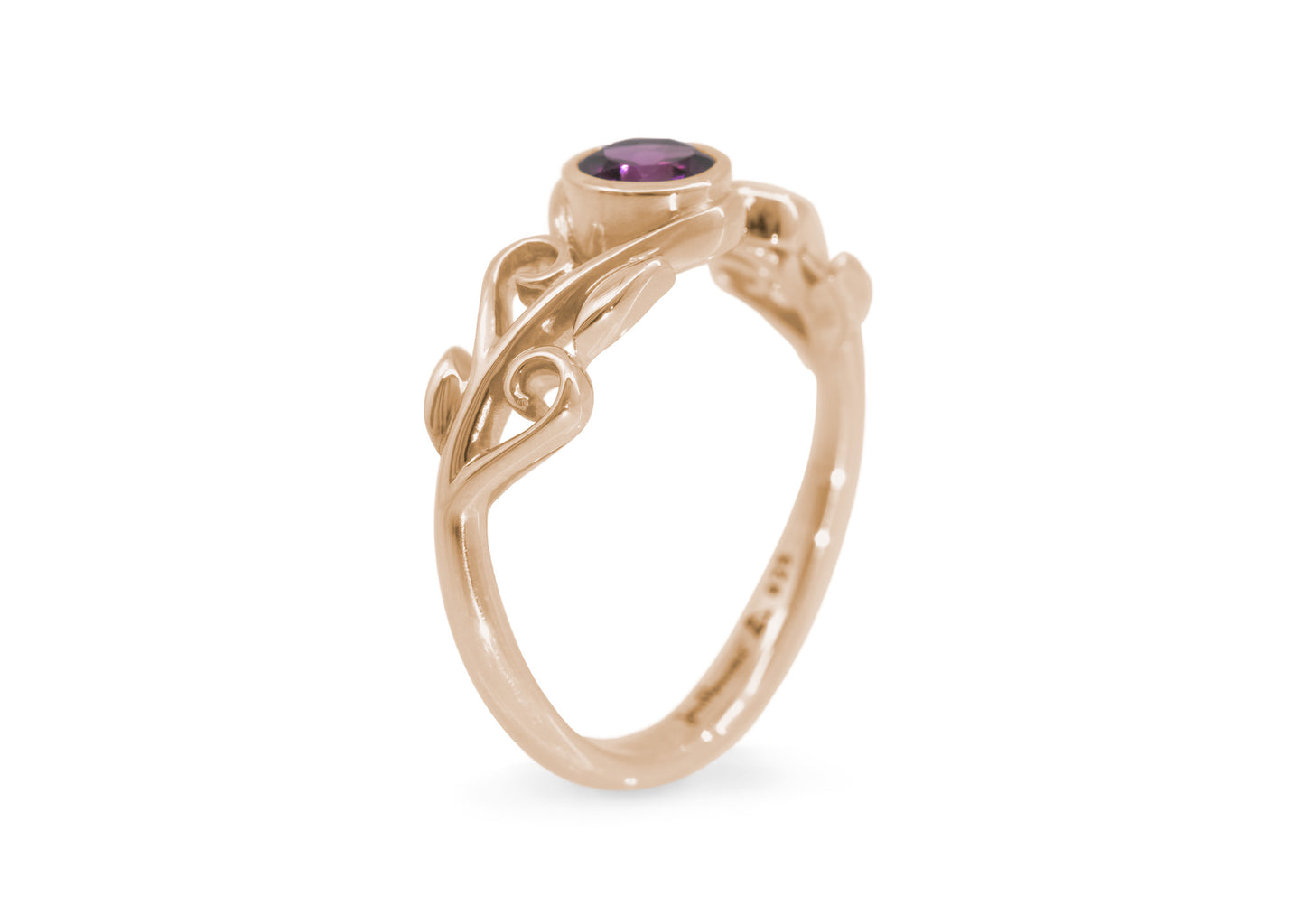 Coloured Gemstone Elvish Vine Ring, Red Gold