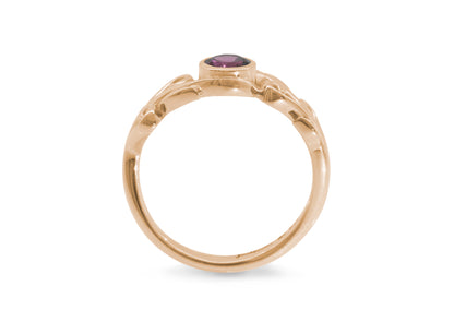 Precious Gemstone Elvish Vine Ring, Red Gold
