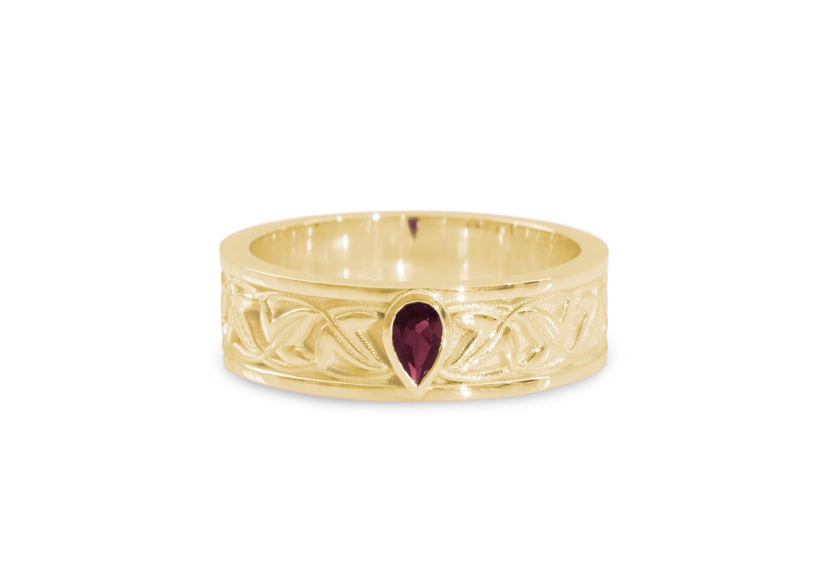 Elvish Leaf Gemstone Ring, Yellow Gold