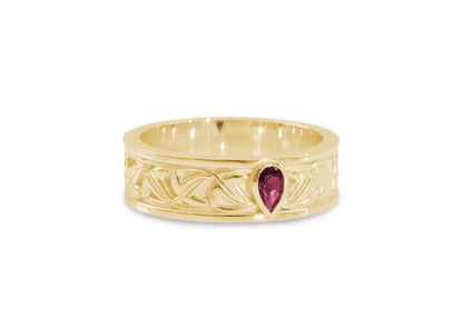 Elvish Leaf Gemstone Ring, Yellow Gold