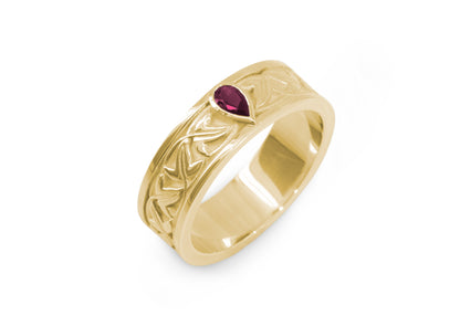 Elvish Leaf Gemstone Ring, Yellow Gold