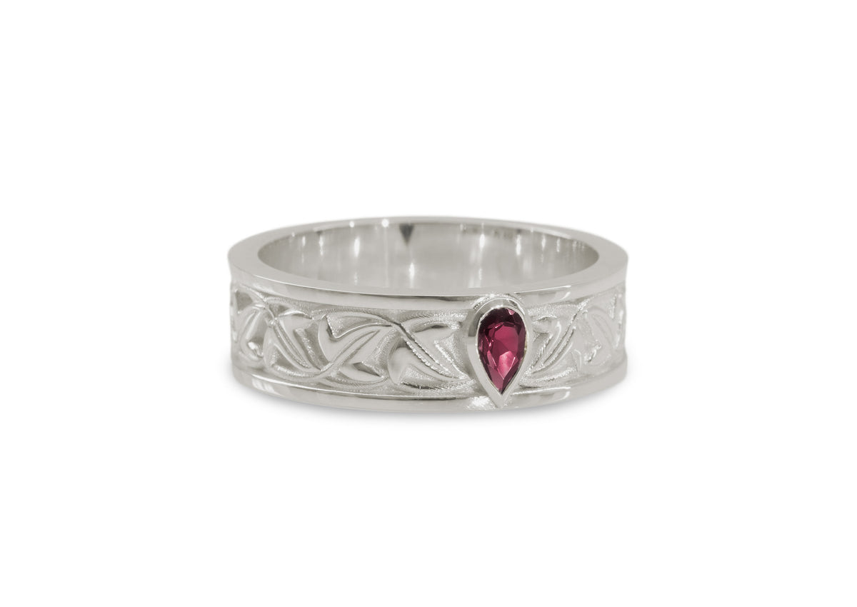 Elvish Leaf Gemstone Ring, White Gold & Platinum
