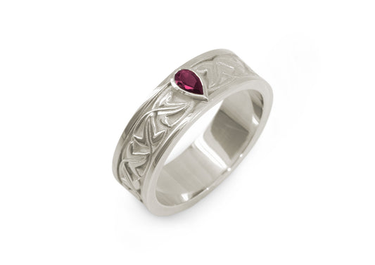 Elvish Leaf Gemstone Ring, White Gold & Platinum